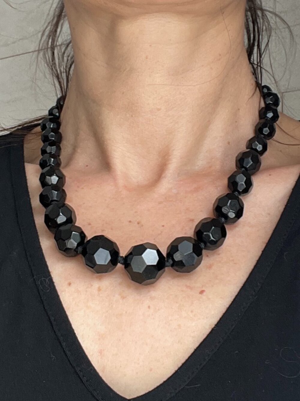 Vintage Carolee Faceted Jet Glass Necklace - Graduated Beaded - 85g